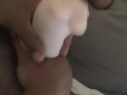 solo male masturbates with flashlight