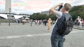 ”Blonde Czech teen showing her sexy body naked in public”