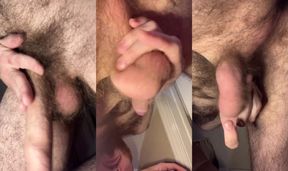 Close-up view of my very hairy ass, uncut cock, and balls from behind