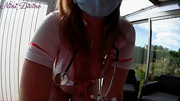 Cumshot on Nini the nurse&#039_s natural boobs and her huge ass!