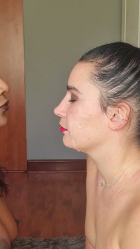 Desi slut repeatedly spitting on white whore's face   Clip 1