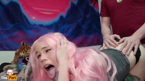 Barking Pink Haired E Girl Gives Sloppy Blowjob Then Gets Two Creampies - Tira