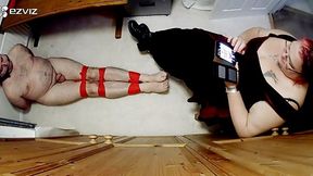 Miss M keeps a naked man bound and gagged in her isolation room