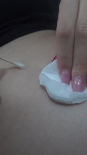 Latina Stepsister Cleaning Belly Button with a Cotton Swab and Then After Cleaning It She Starts Playing with Her Belly