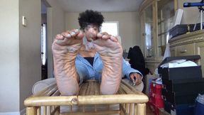 Gorgeous 6'4 sole queen Kayla shows off her dirty, sweaty and stinky size 13 soles! Clip 1