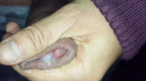 Slow Motion Thick Cum Leaking Out of Uncut Cock