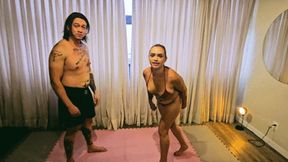 Rookie Redhead vs. Trained Fighter – Her First Mixed Wrestling Challenge!