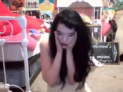 Cute curly brunette solo webcam masturbation