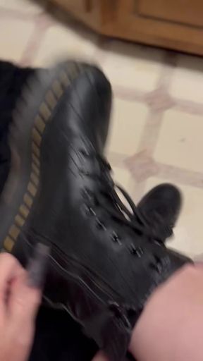 Dirty feet lover enjoys her homemade socks with boots