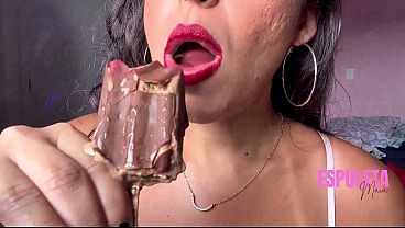 Sensual Solo Gostosa Enjoying Ice Cream and Lipstick