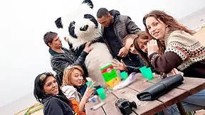 Real college sex party with a Panda-boy