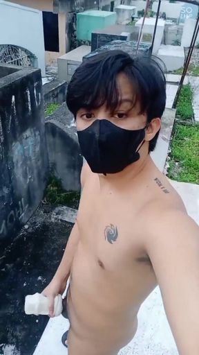 Bringing his fav sex toy to a graveyard, fucking it and dumping his cum   Clip 1