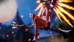 Naked Witch Mercy Riding Broom