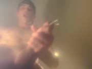 HUGE CUMSHOT after jerking off my big dick with roommates home, LOADS of precum!