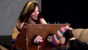 Rainbow Socks Girl Tickled