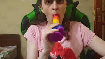 Sissy cute cd sucking dildo blowjob on cam cosplay