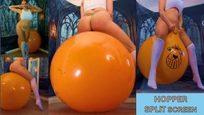 Huge orange space hopper and crystal blue butt plug SPLIT SCREEN