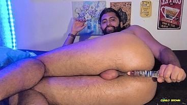 Camilo Brown First Time Fucking His Big Ass With A Glass Dildo Until Prostate Orgasm
