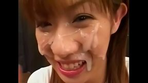 Virgin Japanese babe gets a sloppy facial cumshot
