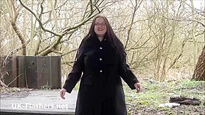 Chubby amateur flashing and bbw public masturbation of fat exhibitionist Emma outdoors showing pussy and tits to