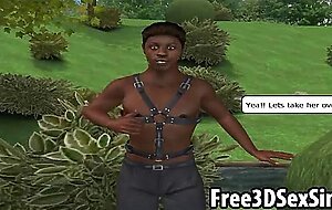 Foxy 3d cartoon ebony babe sucks and fucks in the park