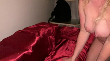 Sexy houseguest seduces husband in the living room while wife is in the bedroom