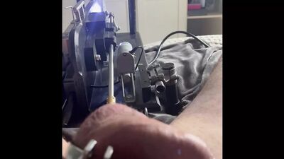 Fucked in mouth and ass in chastity by the machine - gas mask