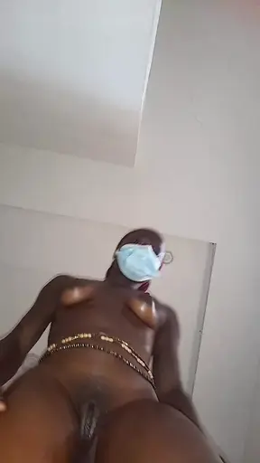 Ebony beauty with juicy mask grinds her wet twat