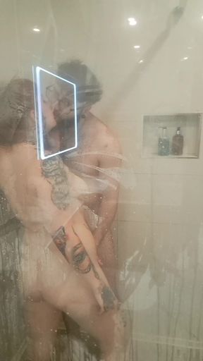Shower Sex Against the Big Steamy Glass Panel