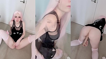 Pinkhair teen fucks her tight pussy for the first time