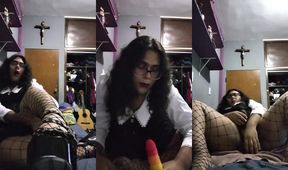 Chubby Latina Sissy Cast Arm Fishnet Dildo Gush Destroyed Thick Thighs