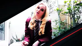 British redhead gives a handjob to lucky guy