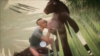 Furry cow milk drinking