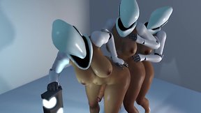 Haydee porn parody: three she-male robot anal train fucking