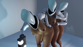 Haydee porn parody: three she-male robot anal train fucking
