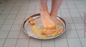 Crush the raw eggs and piss ** nylon foot crushing **