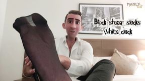 STEP GAY DAD - BLACK SHEER SOCKS WHITE COCK! - COME WORSHIP MY FEET WATCH ME EDGE MY HARD WHITE COCK &amp; CUM TOGETHER