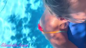 POV Sucking cock outdoors in the pool