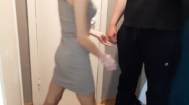 Paid the courier for goods with scorching brunette rubdown