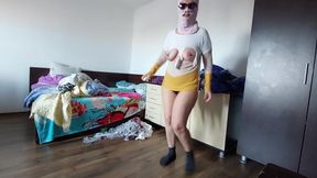 Amateur Wife Has Fun Trying on Clothes and Cutting Them