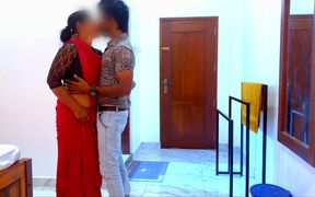 Hot Indian Office Couple Hotel Room Fuck - Red Saree Wife Big Tits Lactating During Cowgirl