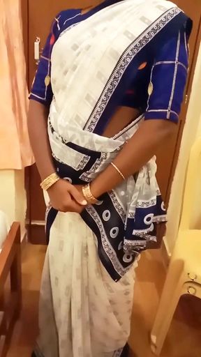 Desi Tamil Wife Renu Panties Body Show &amp; Slow Saree Dressing Tease for Secret Bestie! Indianhotwifex