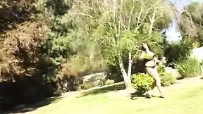Round booty nympho gets her tight black pussy slammed sideways