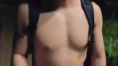 Puppy gets naked in the park and squirts his cum