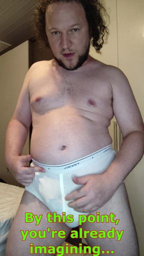 Verbal tease and cum in white Jockey Y-front full rise briefs