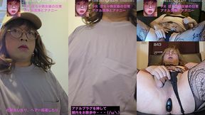 アナルプラグを挿して本棚をうろつく女装。興奮して最終的にはトコロテンしてしまう(笑)に