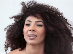 Cute and curly ebony rides hard vanilla dick