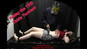 Restrained Camp Counselor Endures Tickle Torture from Jason's Feather Blade