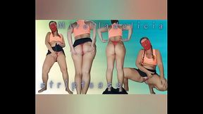 Mirelladelicia bouncing hot in a black skirt and orange top with yellow panties punched in her big ass doing striptease