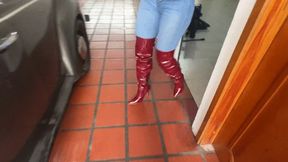 Jarlyn, wearing sexy high-heeled boots, revs up the Beetle